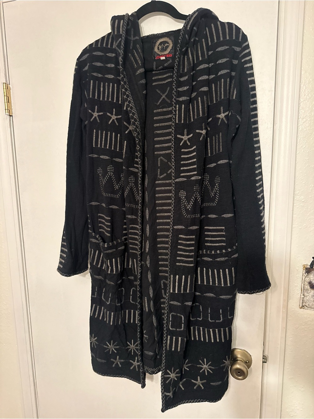 Johnny Was Black and Gray Hooded Knit Cardigan